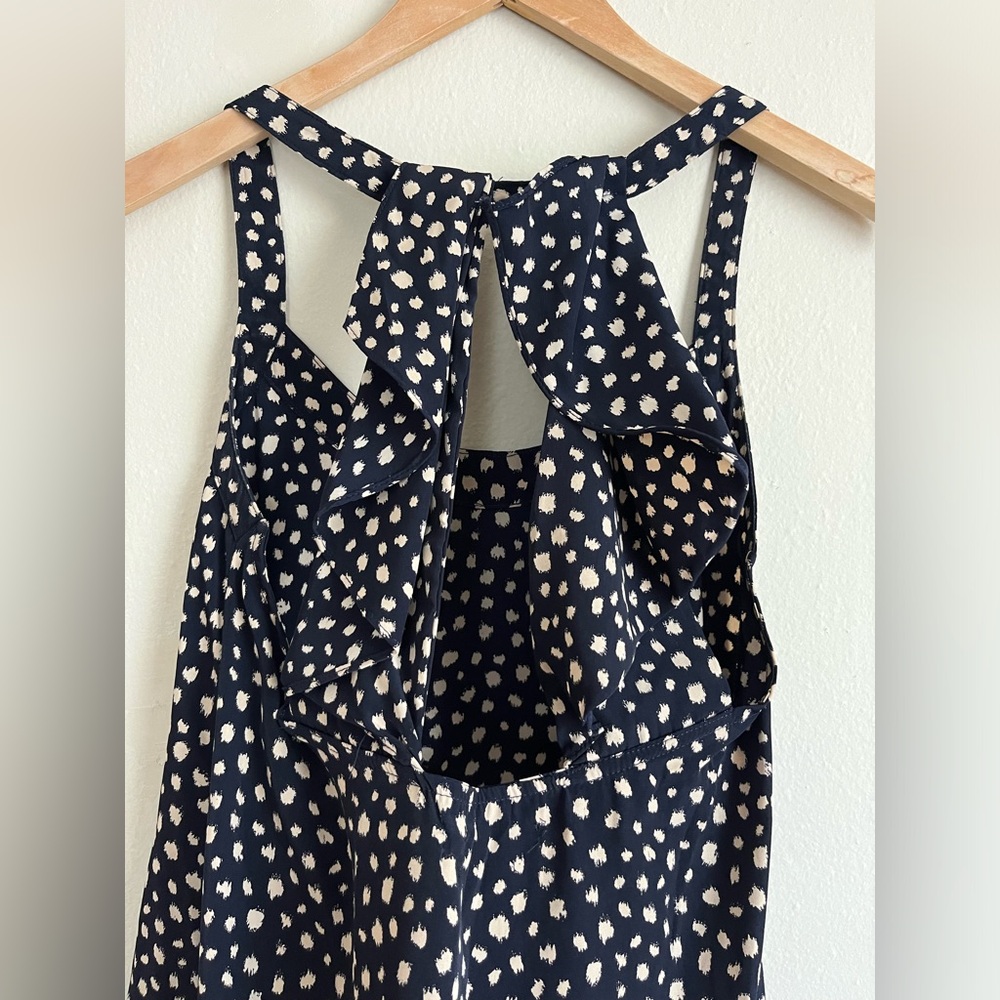 Dainty Hooligan Navy and Cream Patterned Flounce Detail Blouse
